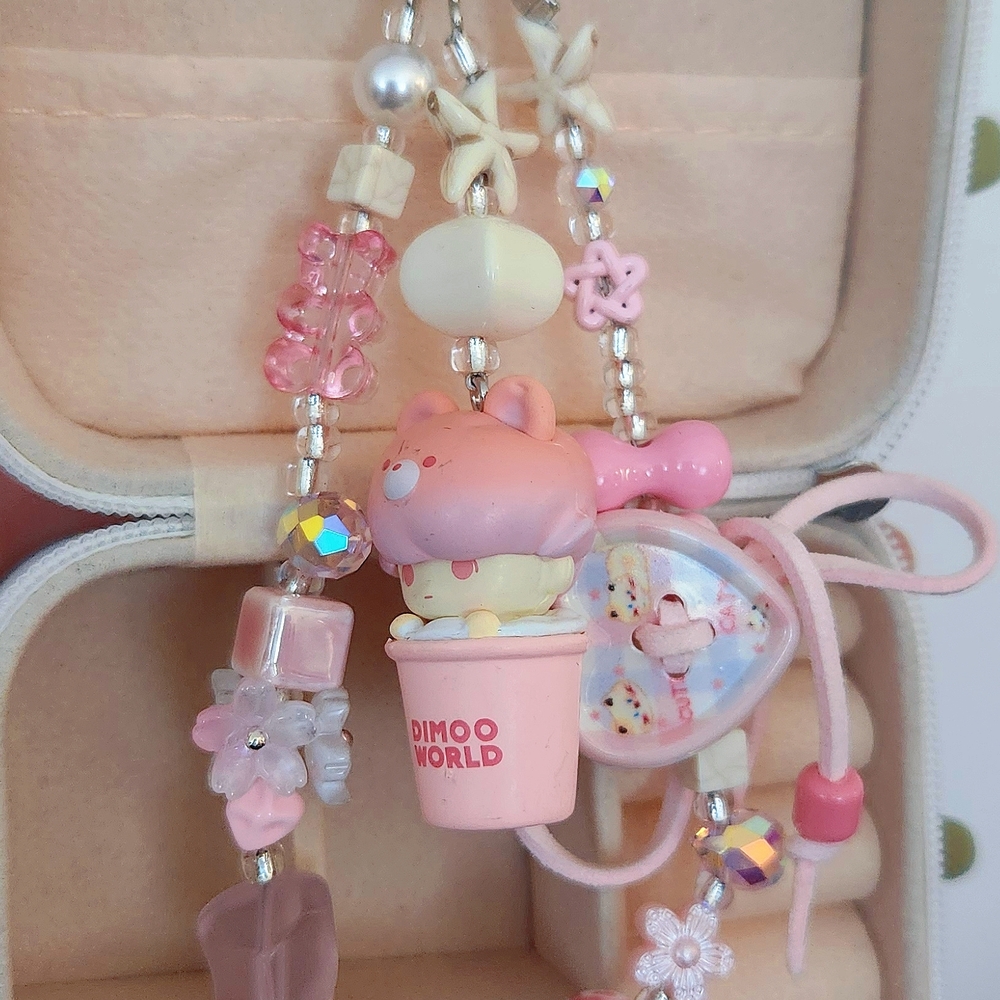 Dimoo World Pink Beaded Charm Necklace